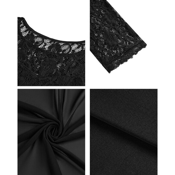 Plus Size Cocktail Dress Lace Midi Pockets Floral for Graduation and Events - Picture 3 of 5